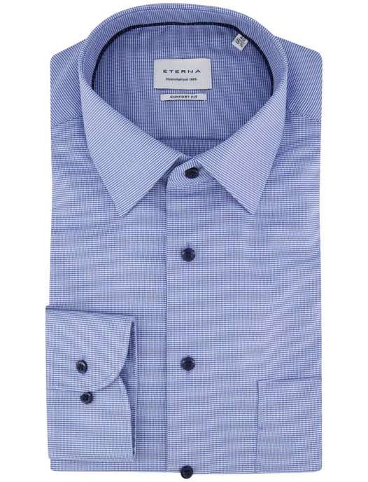 Eterna overhemd blauw geprint borstzak katoen strijkvrij - Image 2