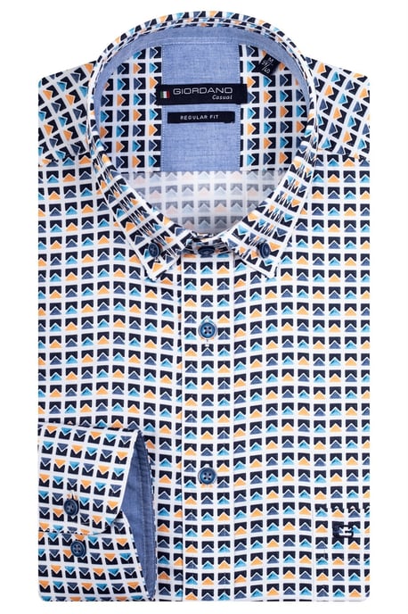 Giordano casual overhemd wijde fit blauw geel geprint katoen - Image 1