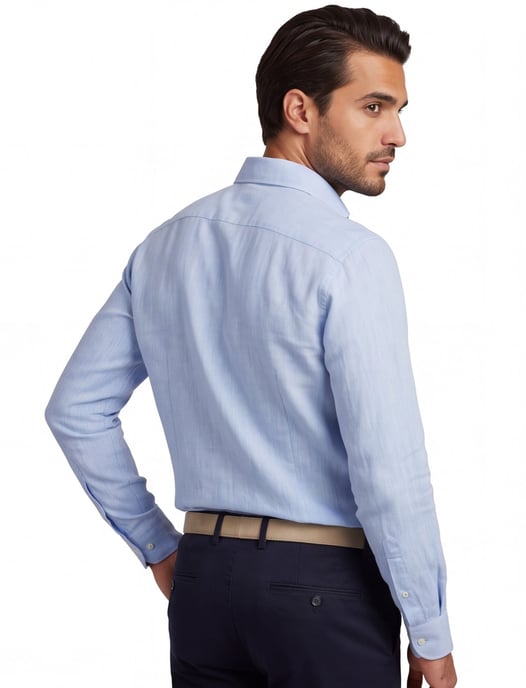 Overhemd John Miller Slim Fit lichtblauw gemêleerd linnen - Image 2