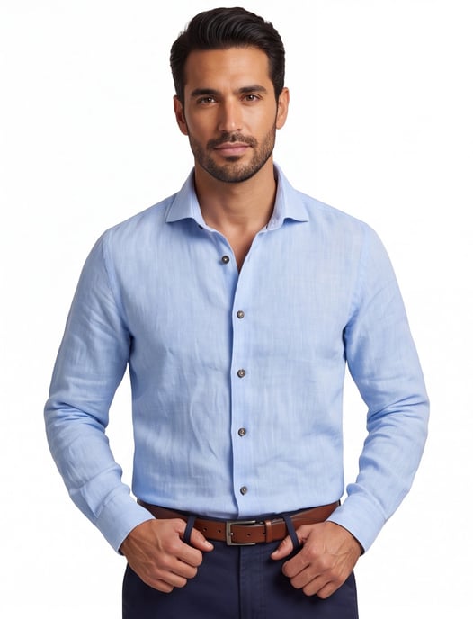 Linnen overhemd John Miller Tailored Fit lichtblauw - Image 1