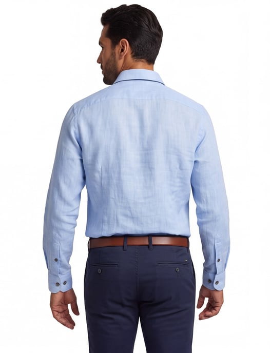 Linnen overhemd John Miller Tailored Fit lichtblauw - Image 2