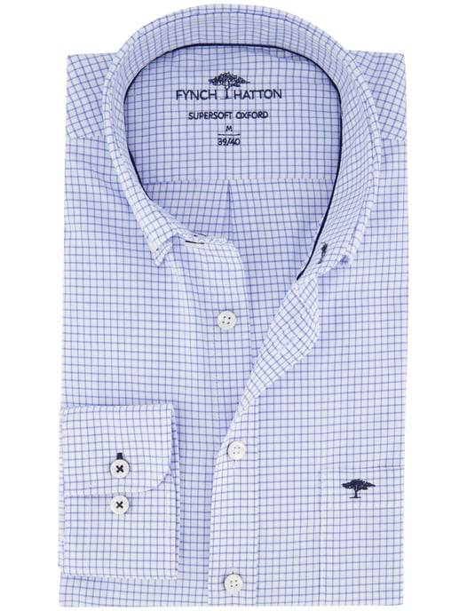 Fynch Hatton Supersoft Oxford overhemd wit geruit button-down - Image 1