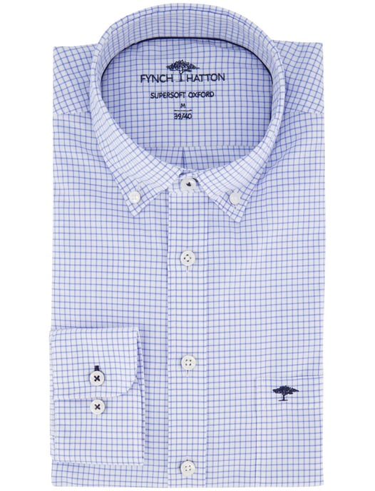 Fynch Hatton Supersoft Oxford overhemd wit geruit button-down - Image 2