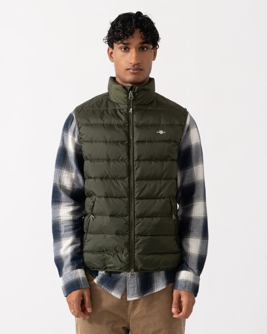 Regular Fit Sleeveless Logo Detail Gilet in Olive - Image 1