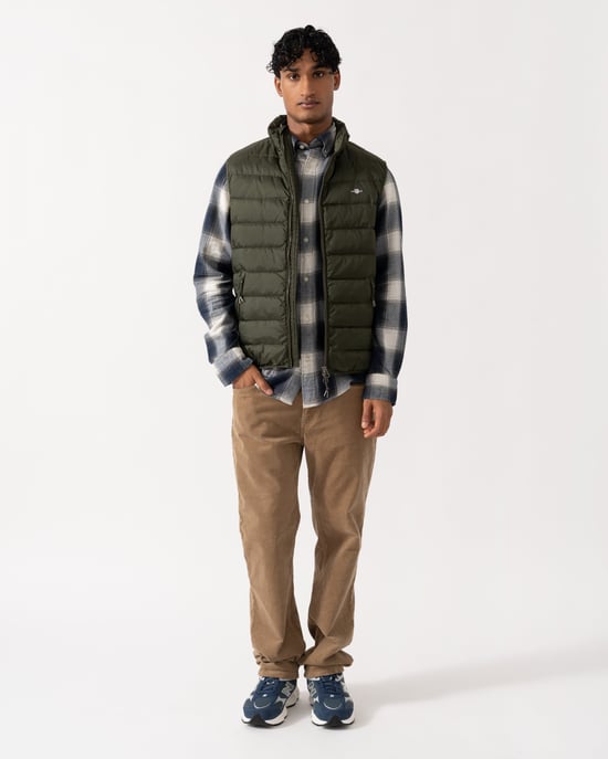 Regular Fit Sleeveless Logo Detail Gilet in Olive - Image 3
