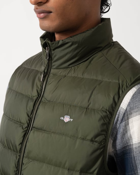 Regular Fit Sleeveless Logo Detail Gilet in Olive - Image 4