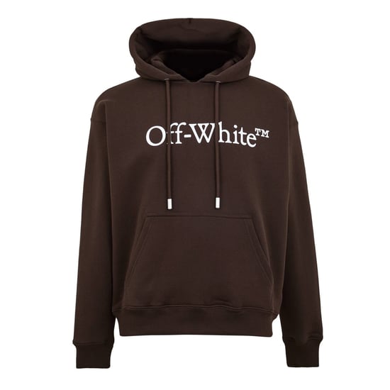 Men's Off White Oversize Hooded Neck Long Sleeve Sweatshirt in Chocolate-White - Image 1