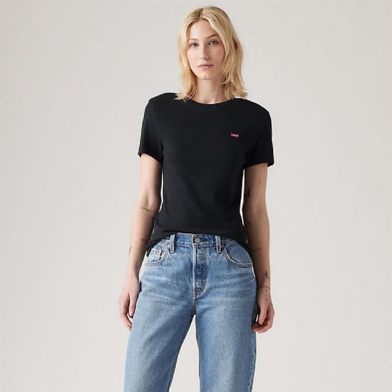 Women's Levis Housemark Crew Neck Short Sleeve Jersey T-Shirt in CAVIAR - Image 2
