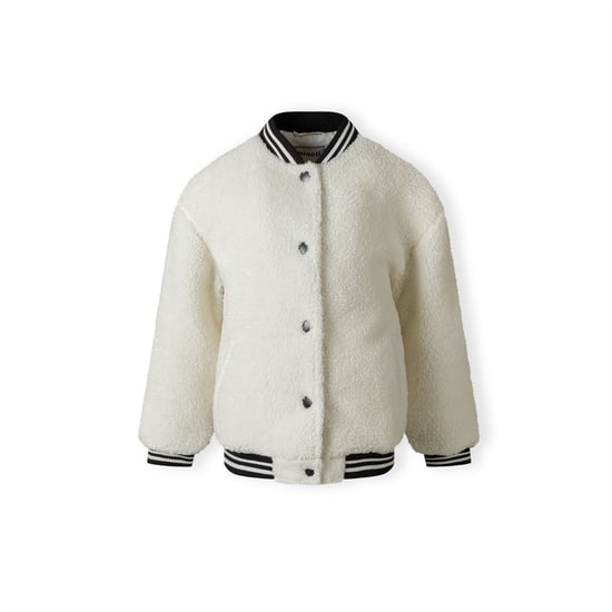 Girls Minoti Baseball Jacket With Snap Button Closure Cream in Off White - Image 1