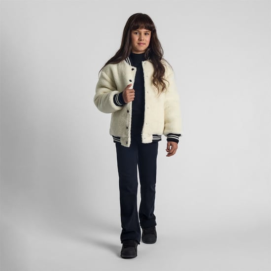Girls Minoti Baseball Jacket With Snap Button Closure Cream in Off White - Image 2
