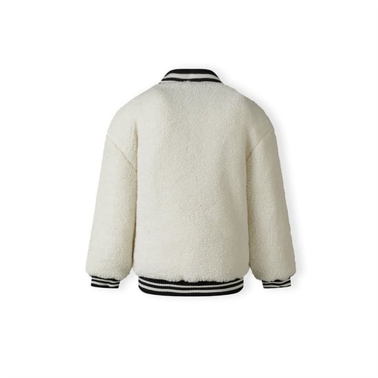 Girls Minoti Baseball Jacket With Snap Button Closure Cream in Off White - Image 3