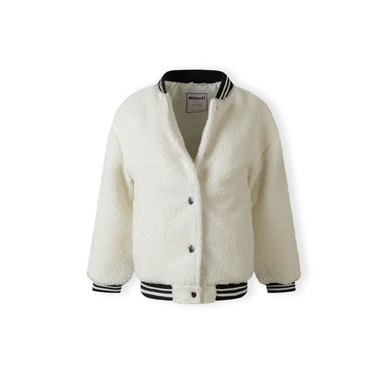 Girls Minoti Baseball Jacket With Snap Button Closure Cream in Off White - Image 4