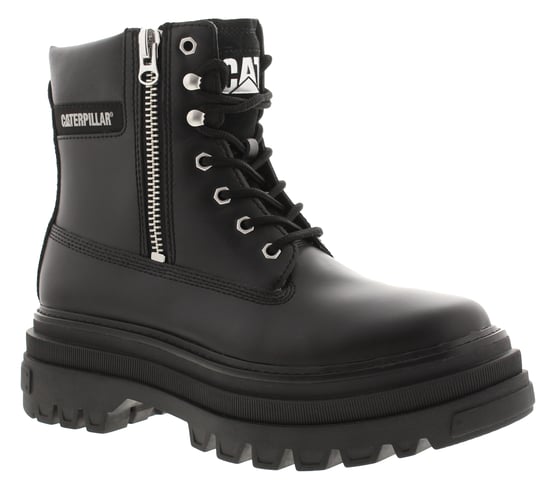 Caterpillar Womens Ankle Boots Platform Bolder Zip Lace Fastenings Leather black - Image 1
