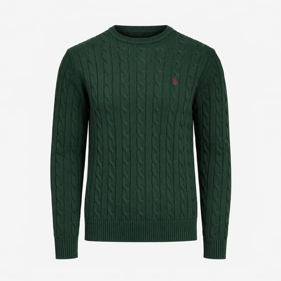 Joules Cable Crew Mens Sweater Green - Image 1