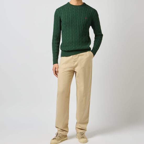 Joules Cable Crew Mens Sweater Green - Image 2