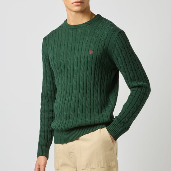 Joules Cable Crew Mens Sweater Green - Image 3