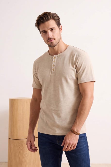 TRENDYOL MAN Men's Beige Plain Short Regular fit T-Shirts - Image 6
