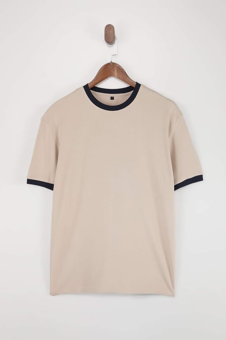 TRENDYOL MAN Herr Beige Enfärgad Kort Regular fit T-shirts - Image 2