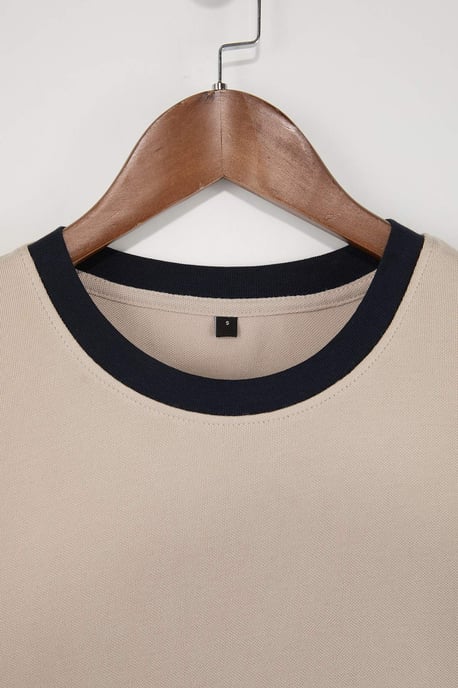 TRENDYOL MAN Herr Beige Enfärgad Kort Regular fit T-shirts - Image 3