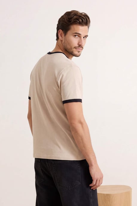 TRENDYOL MAN Herr Beige Enfärgad Kort Regular fit T-shirts - Image 6