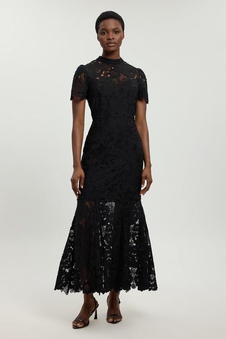 Guipure Lace High Neck Woven Midi Dress - Image 1