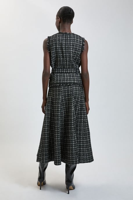 Boucle Tailored Sleeveless Satin Mix Full Skirted Midi Dress - Image 3