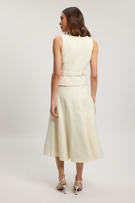 Boucle Tailored Sleeveless Satin Mix Full Skirted Midi Dress - Image 3