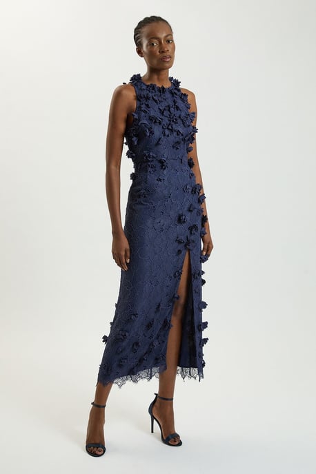 Petal Applique Lace Woven Midi Dress - Image 1