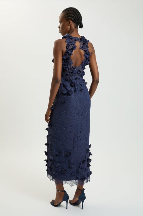 Petal Applique Lace Woven Midi Dress - Image 3