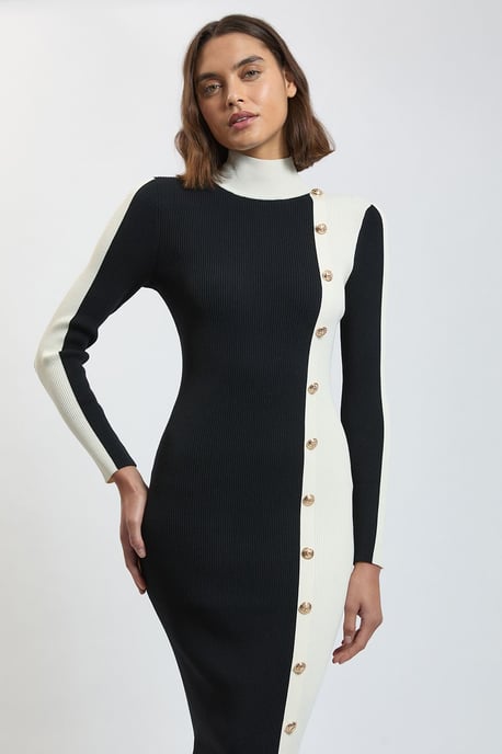 Knit Rib With Contrast Detail Midi Dress - Image 2