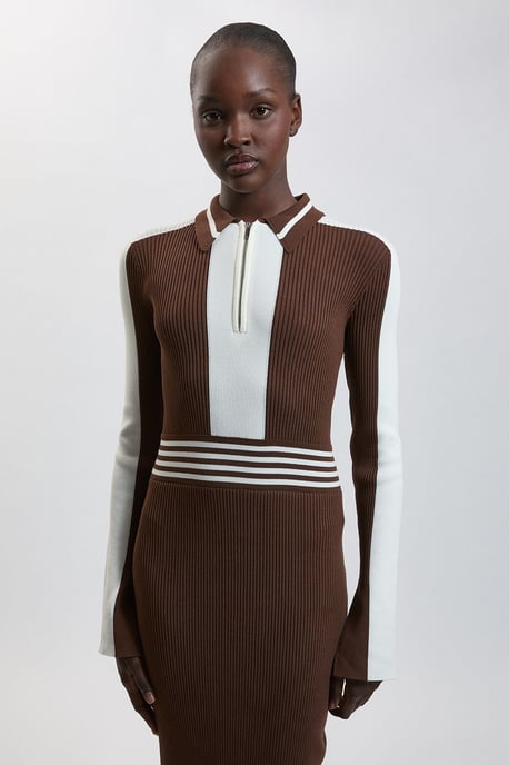 Rib Knit Polo Zip Up Midi Dress - Image 2