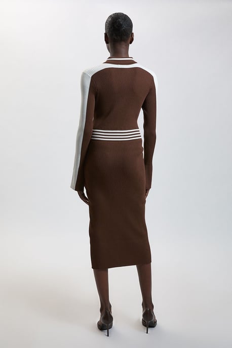 Rib Knit Polo Zip Up Midi Dress - Image 3