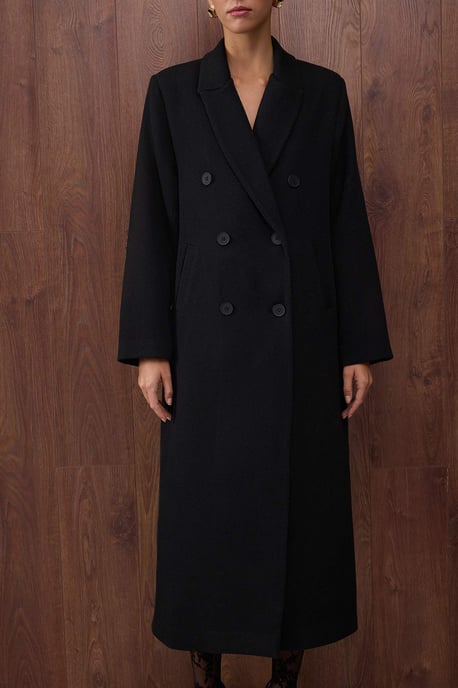 TRENDYOLMİLLA Dam Svart Randig Lång Oversize Kappor - Image 5