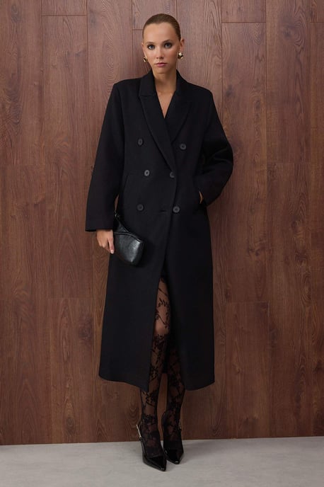 TRENDYOLMİLLA Dam Svart Randig Lång Oversize Kappor - Image 6