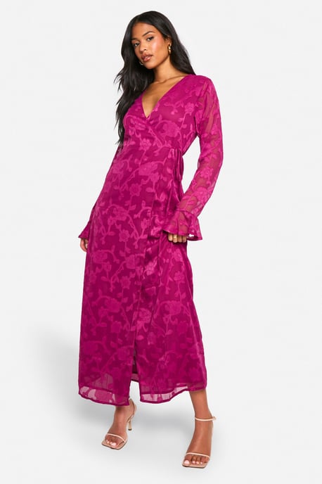 Tall Burnout Floral Ruffle Wrap Dress - Image 1