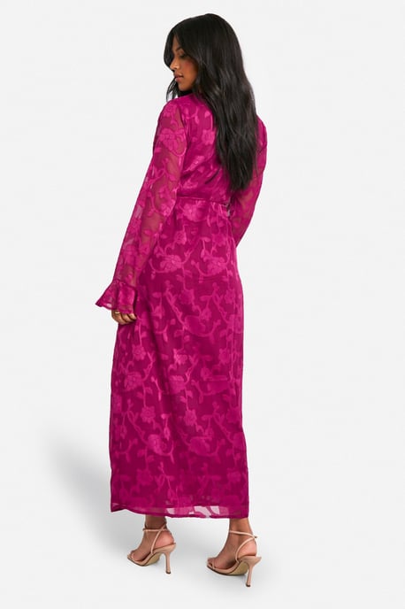 Tall Burnout Floral Ruffle Wrap Dress - Image 2