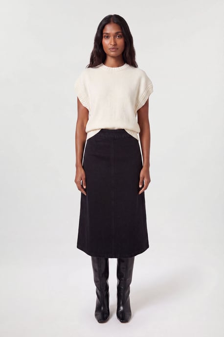 Denim A Line Midi Skirt - Image 1