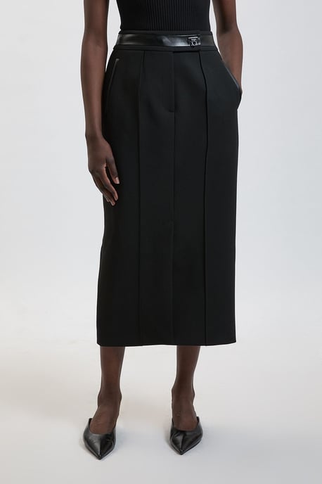 Forever Compact Stretch & PU Turn Lock Detail Tailored Midi Pencil Skirt - Image 2
