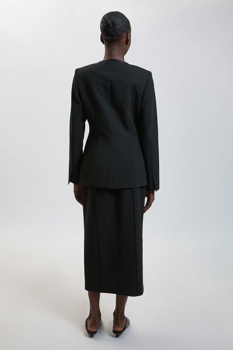 Forever Compact Stretch & PU Turn Lock Detail Tailored Midi Pencil Skirt - Image 3