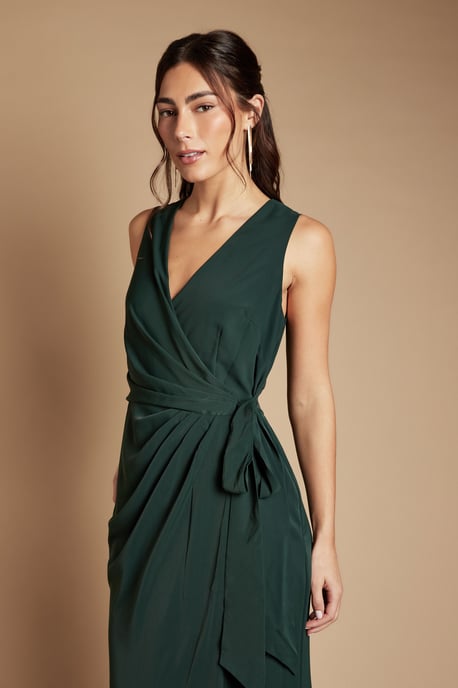 V Neck Wrap Detail Crepe Maxi Bridesmaid Dress - Image 2