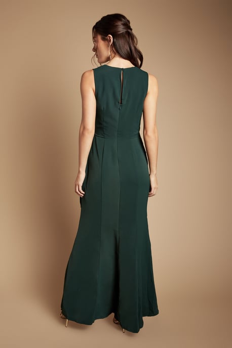 V Neck Wrap Detail Crepe Maxi Bridesmaid Dress - Image 3