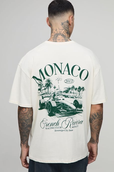 Tall Oversized Monaco Racing Print T-Shirt - Image 1