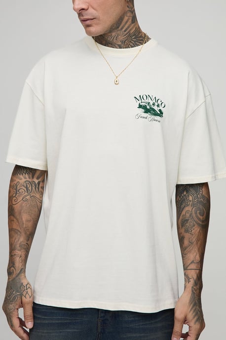 Tall Oversized Monaco Racing Print T-Shirt - Image 3