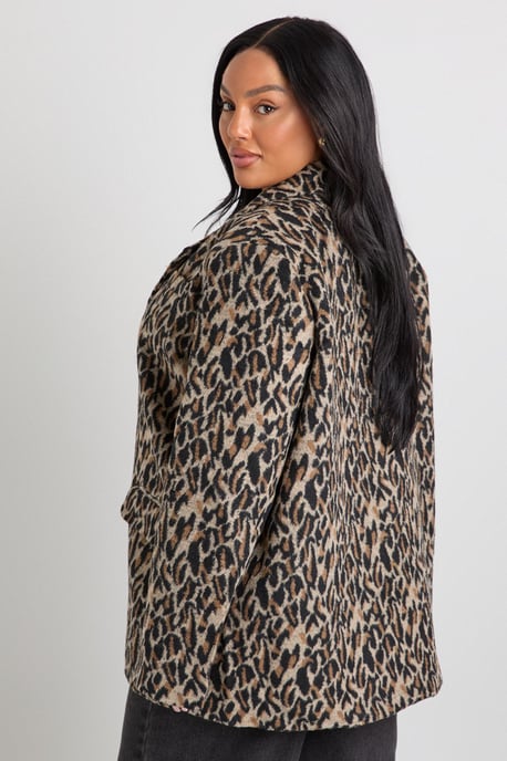 Plus Leopard Print Shoulder Pad Detail Wool Look Blazer - Image 2