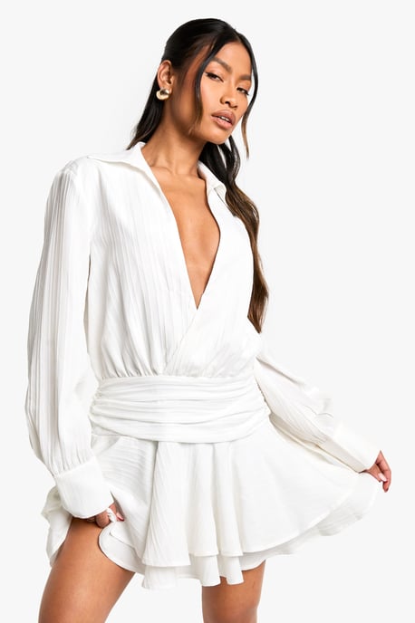 Textured Ruched Frill Skirt Mini Dress - Image 1