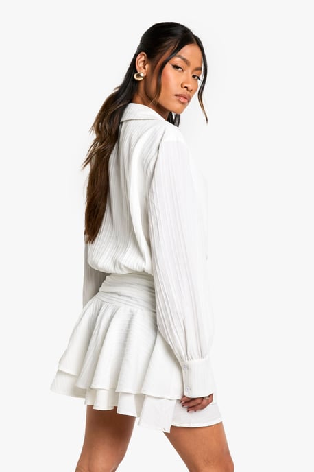 Textured Ruched Frill Skirt Mini Dress - Image 2