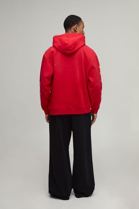 Red Oversized Renaissance Doodle Print Spray Wash Hoodie - Image 3