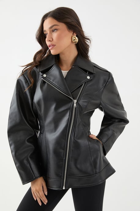Faux Leather Biker Jacket - Image 1