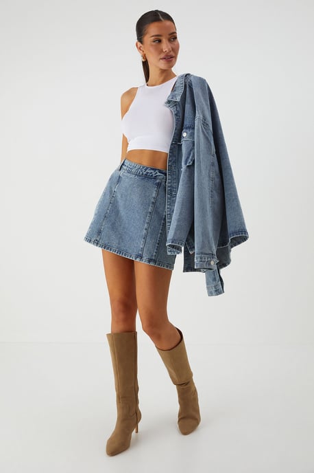 Denim High Waist Mini Skirt - Image 1