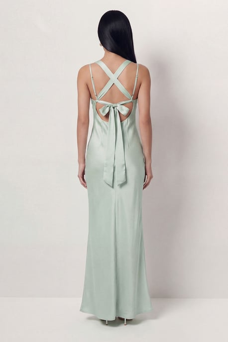 Premium Satin Cowl Neck Fishtail Maxi Bridesmaid Dress - Image 3